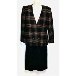 Vintage Le Suit Womens Multicolor Plaid Blazer and Skirt Suit 2 Piece Size 6